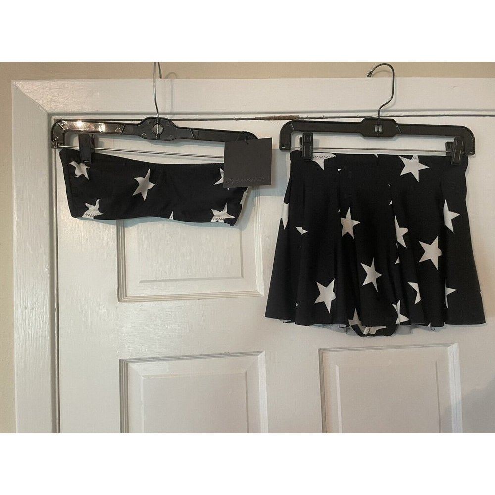 NWT Norma Kamali black & white star print swim skirt & sunglass bra size M
